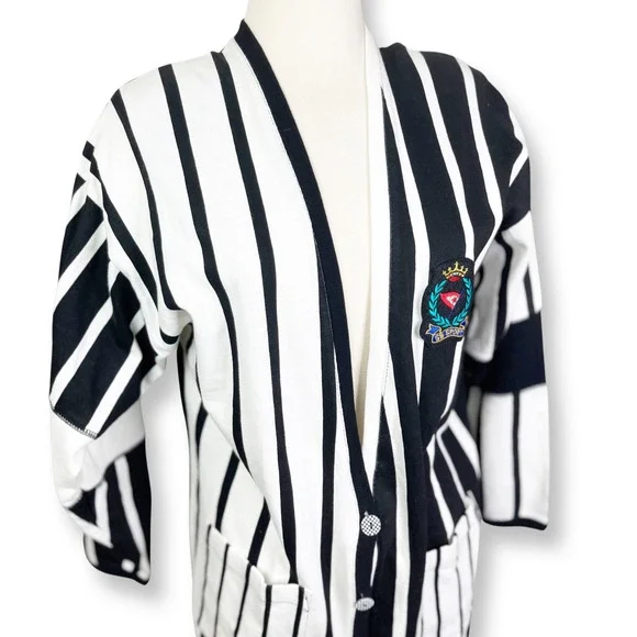 Vintage Deadstock Striped SB Sport Emblem Cotton Jersey Cardigan - Navy/White - Picture 2 of 7